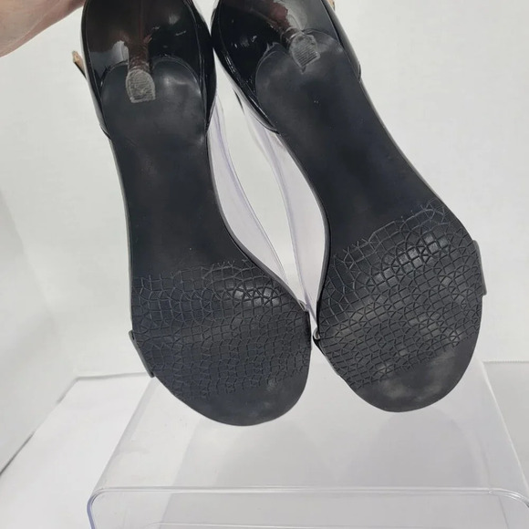 BP. Womens 7.5 Black Patent Leather High Heels Minimal Sexy Ankle Strap‎ Simple - Picture 12 of 15